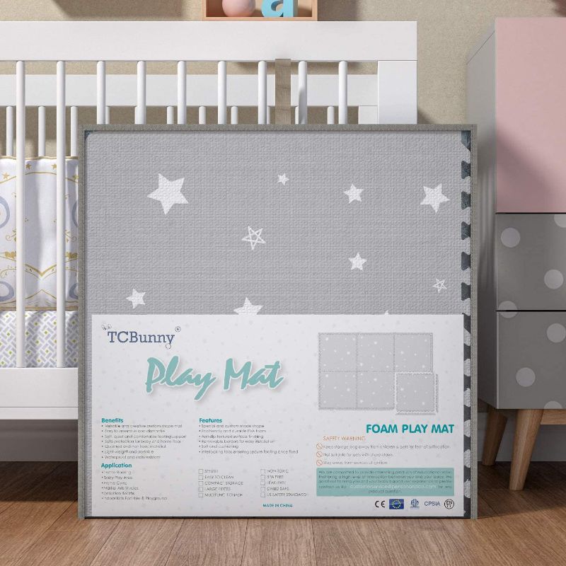 Photo 1 of Extra Large Baby Play Mat - 4FT x 6FT Non-Toxic Foam Puzzle Floor Mat for Kids & Toddlers (Grey/White Star)