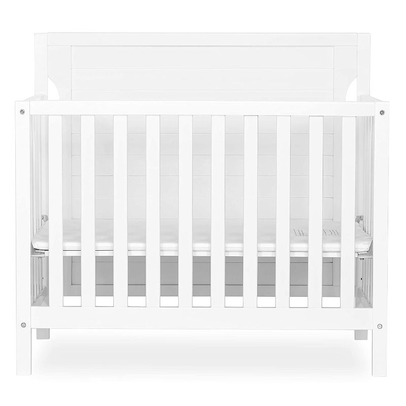 Photo 1 of Dream On Me Bellport 4 in 1 Convertible Mini/Portable Crib, White  
ANY MATTRESS USED IN THIS CRIB MUST BE AT LEAST 23 3/4 IN BY 37 3/4 IN WITH A THICKNESS NOT EXCEEDING 2 IN