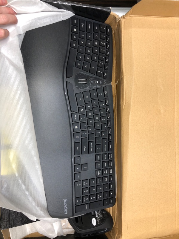 Photo 2 of Perixx Periduo-605, Wireless Ergonomic Split Keyboard and Vertical Mouse Combo, Adjustable Palm Rest and Membrane Low Profile Keys, Black, US English
