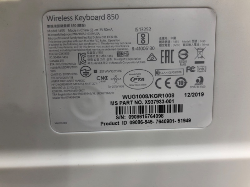 Photo 4 of Microsoft? 850 Wireless Keyboard, PZ3-00001
