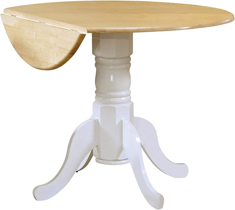 Photo 1 of ***BOX ONE OF TWO ONLY*** Damen Round Pedestal Drop Leaf Table Natural Brown and White
