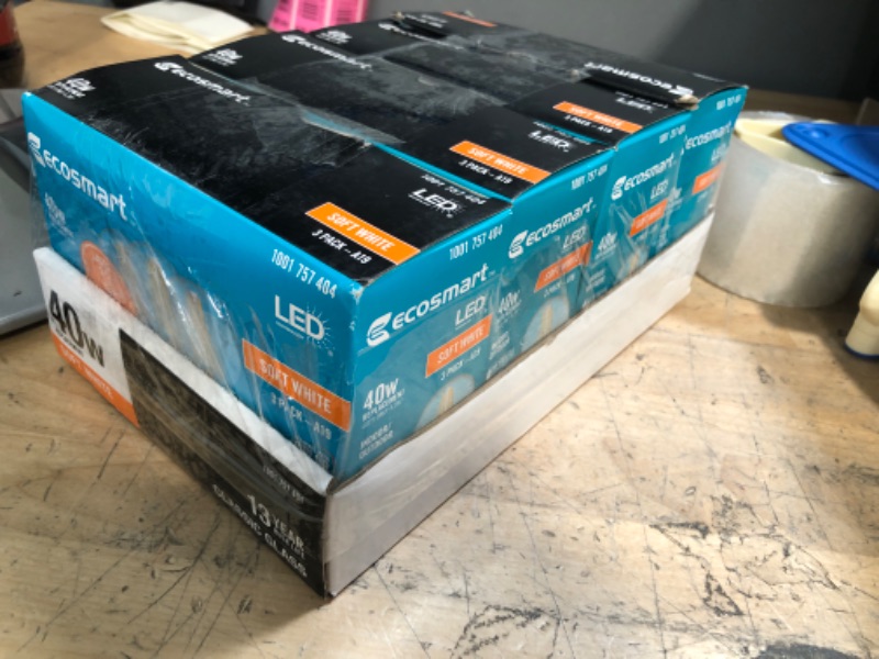 Photo 1 of **one box is missing one bulb**4-pack  EcoSmart 40-Watt Equivalent Soft White A19 Dimmable Clear Glass Filament Vintage Edison Decorative LED Light Bulb (3-Pack)