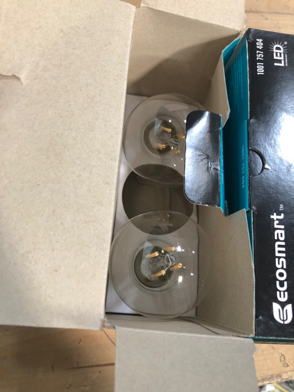 Photo 2 of **one box is missing one bulb**4-pack  EcoSmart 40-Watt Equivalent Soft White A19 Dimmable Clear Glass Filament Vintage Edison Decorative LED Light Bulb (3-Pack)