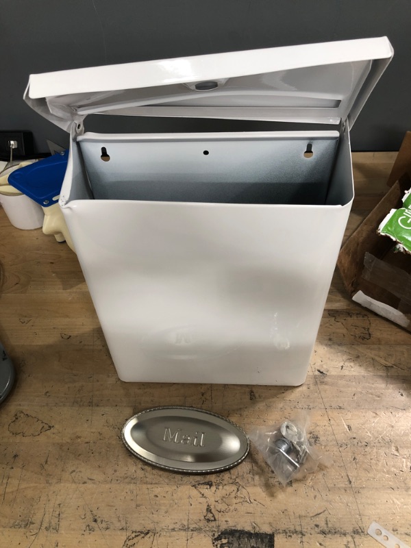 Photo 1 of ** see pictures for damage** Gibraltar Mailboxes Designer White with Satin Nickel, Medium, Steel, Locking, Wall Mount Mailbox