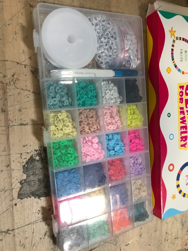 Photo 2 of Joiley 5400 Pcs Polymer Clay Beads for Bracelets Making Kit, heishi Beads with 130 Letter Beads, 240 Charms Pendant kit, 1 Elastic String and 1 Scissor for DIY Jewellery Making Supplies, 24 Colours
