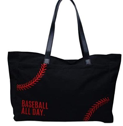 Photo 1 of Woman Baseball Tote Handbag Large Oversize Casual Canvas Sports Mom Beach Travel Bag
