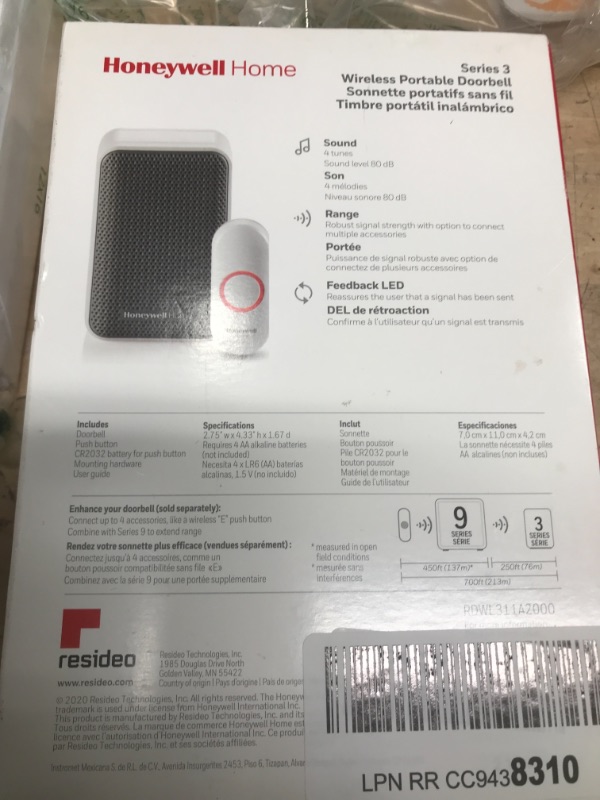 Photo 2 of Honeywell Home RDWL313A2000/E Doorbell Portable Wireless Doorbell & Push Button-3 Series, Gray