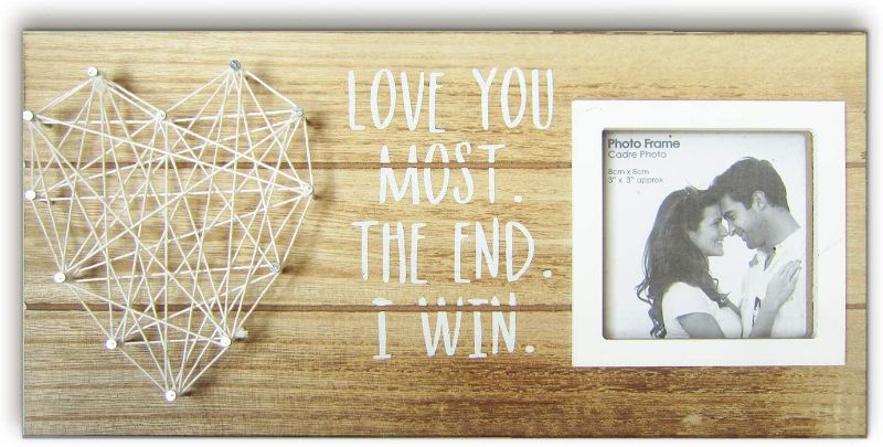 Photo 1 of Love You Most The End I Win Rustic Wood Plaque Sign for 3 Inches Photo-Wooden Picture Frame with String Art Heart for Couples Boyfriend and Girlfriend
