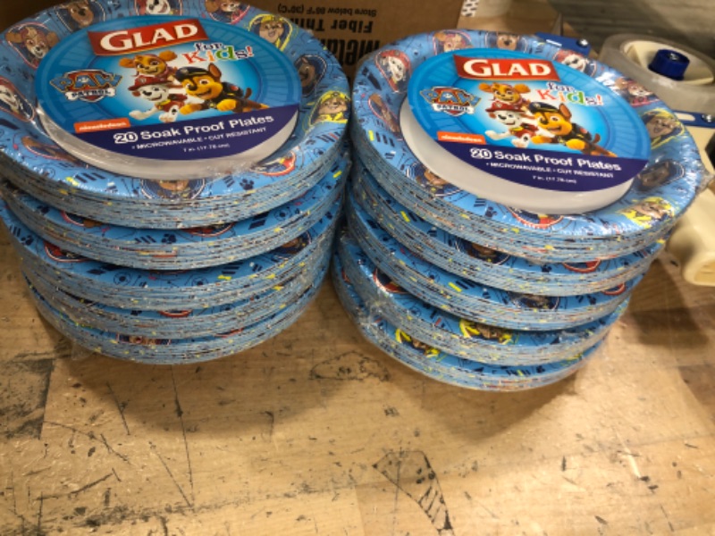 Photo 2 of 10 PACKS 20 COUNT EACH Glad for Kids Paw Patrol Paper Plates | Disposable Paw Patrol Plates for Kids | Heavy Duty Disposable Soak Proof Microwavable Paper Plates, Core Pups Blue 7" Round Plates 20ct| Paw Patrol Birthday
