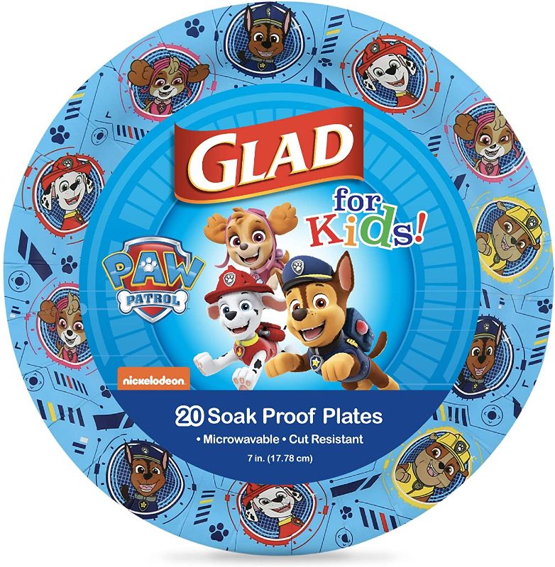 Photo 1 of 10 PACKS 20 COUNT EACH Glad for Kids Paw Patrol Paper Plates | Disposable Paw Patrol Plates for Kids | Heavy Duty Disposable Soak Proof Microwavable Paper Plates, Core Pups Blue 7" Round Plates 20ct| Paw Patrol Birthday
