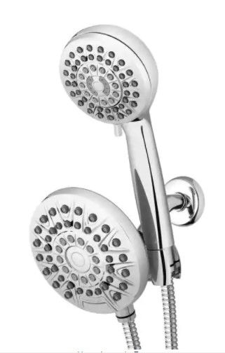 Photo 1 of 8-Spray Patterns with 1.8 GPM 6.25 in. Wall Mount Dual Shower Head and Handheld Shower Head in Chrome
