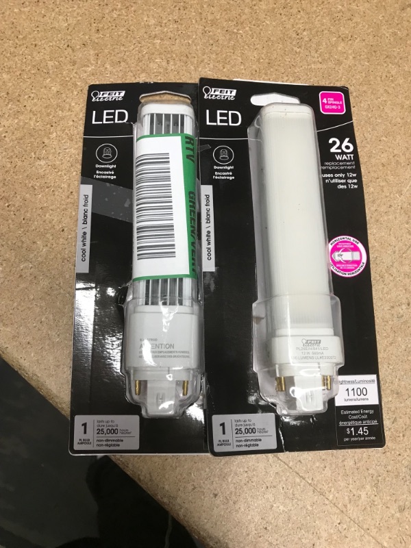 Photo 2 of ** SETS OF 2**
26-Watt Equivalent PL Horizontal CFLNI 4-Pin Plug-in GX24Q-3 Base CFL Replacement LED Light Bulb, Cool White 4100K
