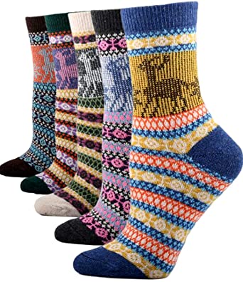 Photo 1 of YZKKE 5Pack Womens Vintage Winter Soft Warm Thick Cold Knit Wool Crew Socks, Multicolor, free size
