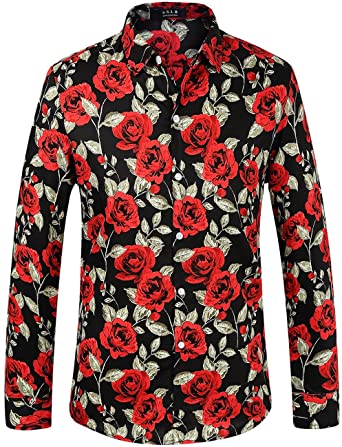 Photo 1 of MENS SIZE LARGE SSLR Men's Floral Cotton Button Down Long Sleeve ROSES Shirt
