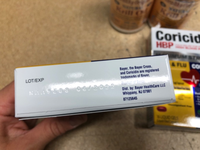 Photo 4 of (NON REFUNDABLE) 
EXP DATE: 05/2022 (2 BOTTLES) Healthy Orgins Krill Oil Gels, 500 mg, 120 Count
EXP DATE: 06/2022 (2 PACK) CORICIDIN MAX STRENGTH 