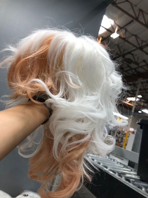 Photo 3 of (2 wigs) 
ANOGOL Wig Cap+ Multi-Color Wigs Short Curly Cosplay Wig White and Orange Synthetic Wigs for Movie