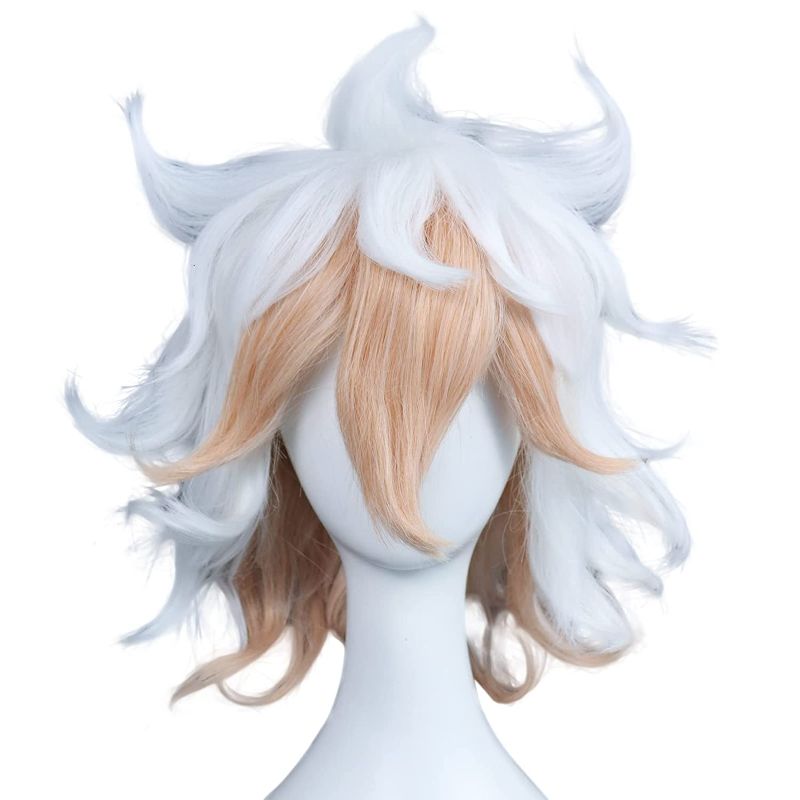 Photo 1 of (2 wigs) 
ANOGOL Wig Cap+ Multi-Color Wigs Short Curly Cosplay Wig White and Orange Synthetic Wigs for Movie
