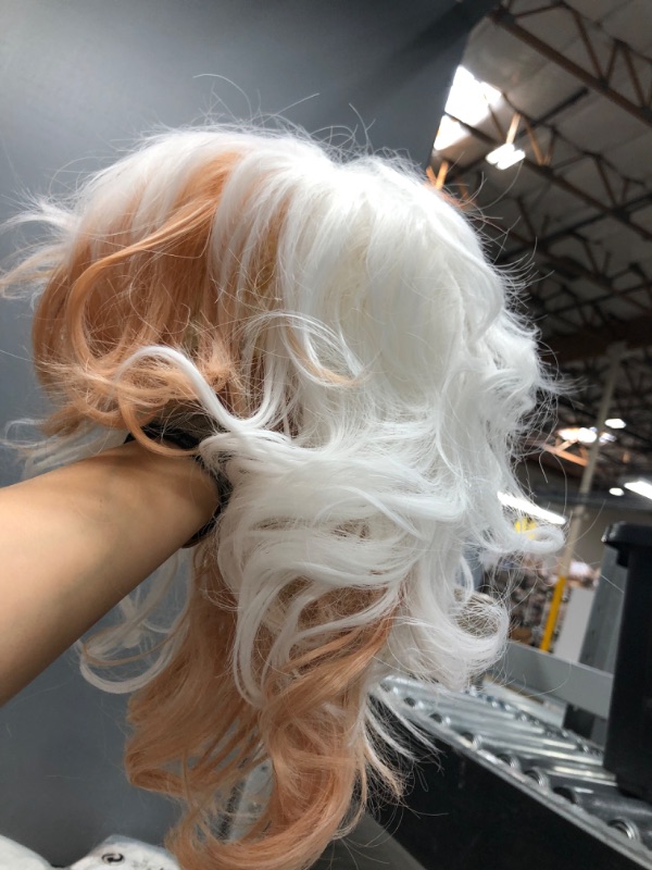 Photo 3 of (2 wigs) 
ANOGOL Wig Cap+ Multi-Color Wigs Short Curly Cosplay Wig White and Orange Synthetic Wigs for Movie
