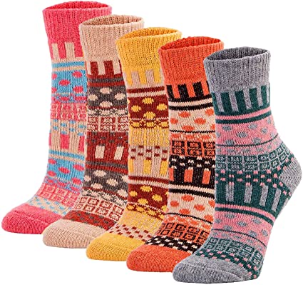 Photo 1 of YZKKE 5Pack Womens Vintage Winter Soft Warm Thick Cold Knit Wool Crew Socks, Multicolor, free size
