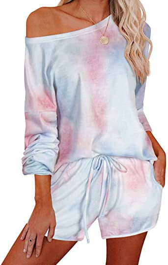 Photo 1 of XL KIKIBERRY Women's Tie Dye Long Sleeve Pajamas Set with Short Pockets 2 Piece Outfits Sleepwear Lounge Sweatsuit PJ Set
