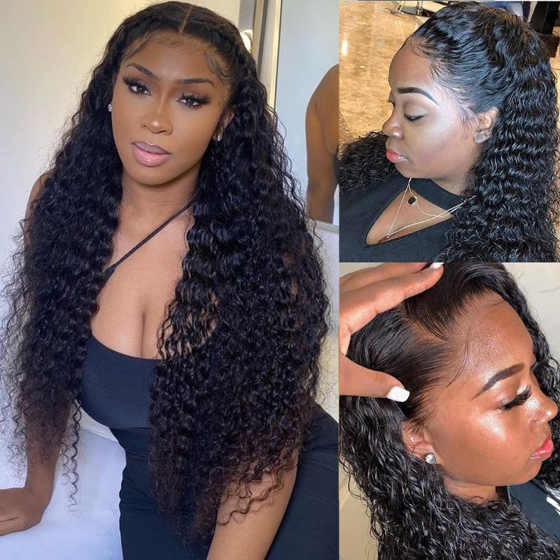 Photo 1 of 24 Inch Lace Front Wigs Human Hair Deep Wave Wigs 13×4 Lace Frontal Wigs for Black Women Remy Human Hair Deep Curly Wig Pre Plucked 150% Density with Baby Hair
