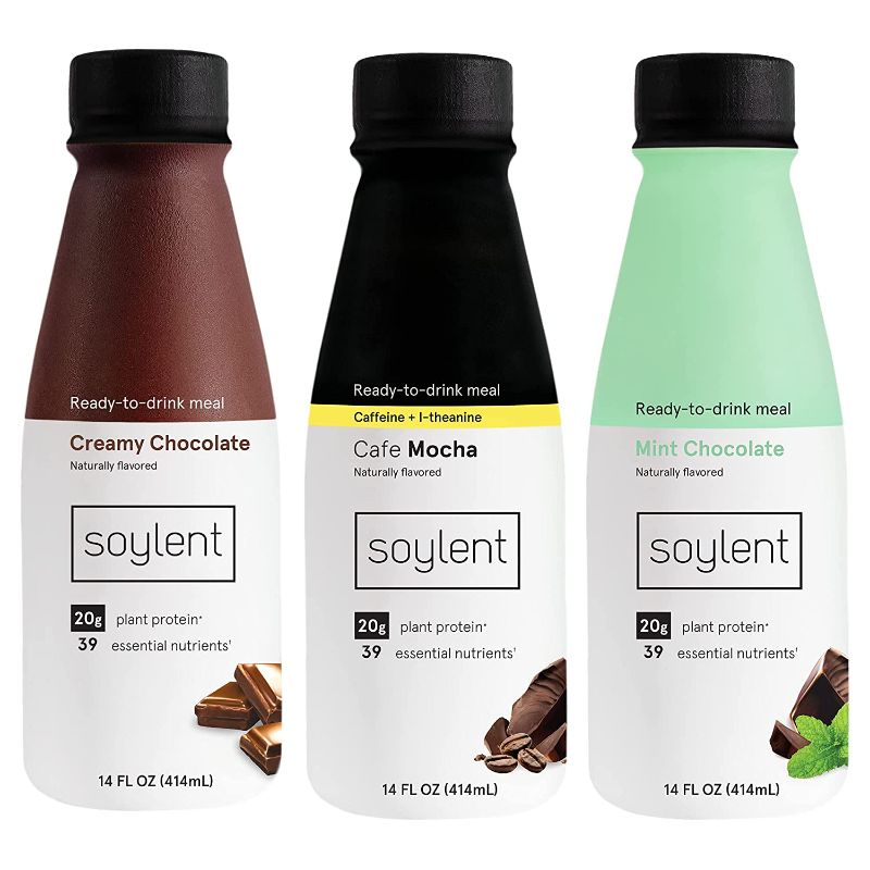 Photo 1 of 
non-refundable, 
exp date: mint chocolate 04/15/2022,cafe mocha 04/24/2022
creamy chocolate 08/06/2022
non-refundable, Soylent Complete Nutrition Gluten-Free Vegan Protein Meal Replacement Shake Chocolate Variety Pack, 14 Oz,12 Pack