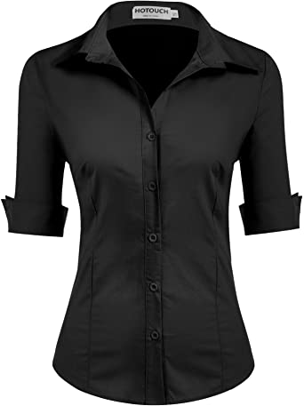 Photo 1 of Hotouch Womens 3/4 Sleeve Basic Button Down Shirt Slim Fit Cotton Dress Shirts size XL