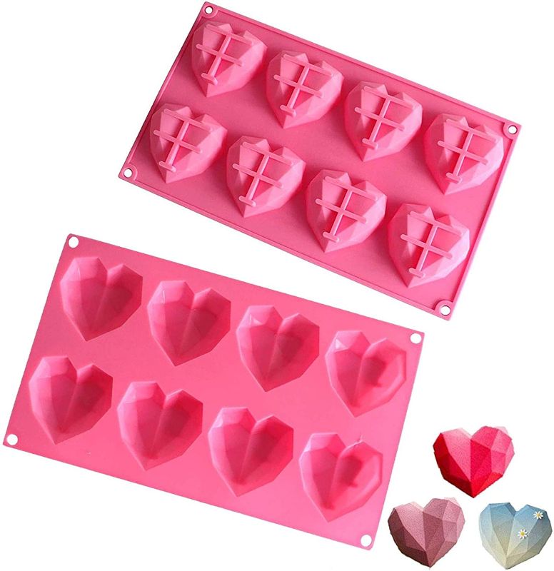 Photo 1 of **set of 2**
2 Pack Diamond Heart Silicone Molds, 8 Cavities Non-stick Easy Release Chocolate Molds Silicone for Hot Chocolate Bomb Cake Jelly Dome Mousse Dessert