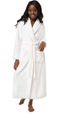 Photo 1 of MICV Plush Robes For Women, Soft Warm Fleece Bathrobe for Women, Long Comfy Women's Robe (White, Medium)
