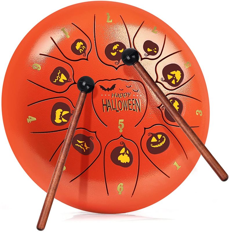 Photo 1 of Steel Tongue Drum, Hand Pan Drum, 11-Notes-10 Inch Percussion Instrument, D Major, with Drum Bags, Tutorial Book, Mallets, Hue Drum Instrument Best gifts for the beginner and Adults(Orange)
