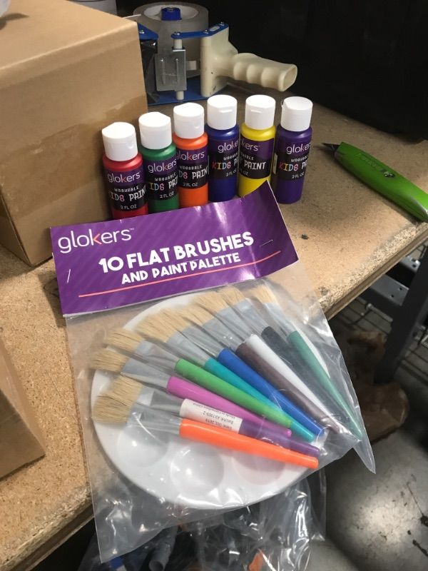 Photo 1 of glokers 10-Piece Kid's Paint Brushes Set with Washable Paint and Palatte (2-pack)