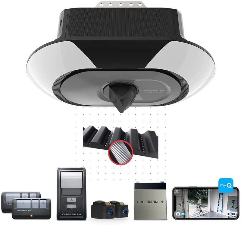 Photo 1 of Chamberlain B6753T Smart Video Streaming and Advanced Corner LED Lighting-myQ Smartphone Controlled-Ultra Quiet, Strong Belt Drive and MAX Lifting Power Garage Door Opener, Blue
