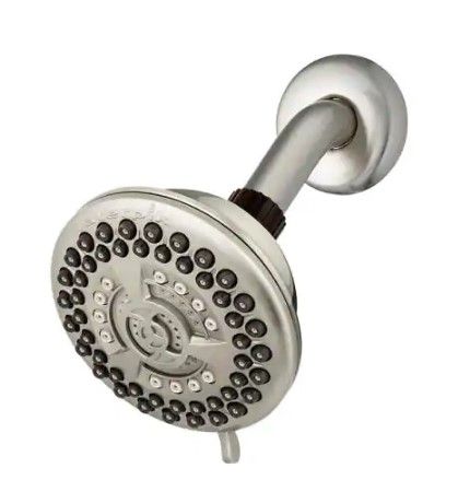 Photo 1 of 9-Spray 4.5 in. Single Wall Mount Low Flow Fixed Adjustable Shower Head in Brushed Nickel
