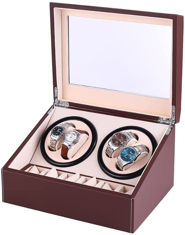 Photo 1 of Automatic Watch Winder Display Box, 4+6 Leather Rotating Display Box Luxury Storage Case(Brown)
