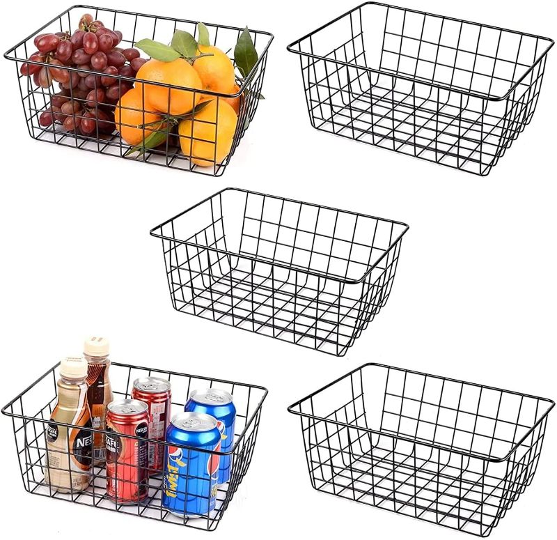 Photo 1 of 6PCS Wire Storage Baskets, Premium Metal Storage Organizer Basket, Small Size Metal Baskets for Home Office Kitchen, Black
