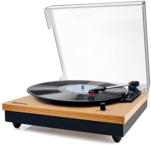 Photo 1 of Record Player, Popsky Vintage Turntable 3-Speed Bluetooth Record Player with Speaker, Portable LP Vinyl Player, RCA Jack, Natural Wood
