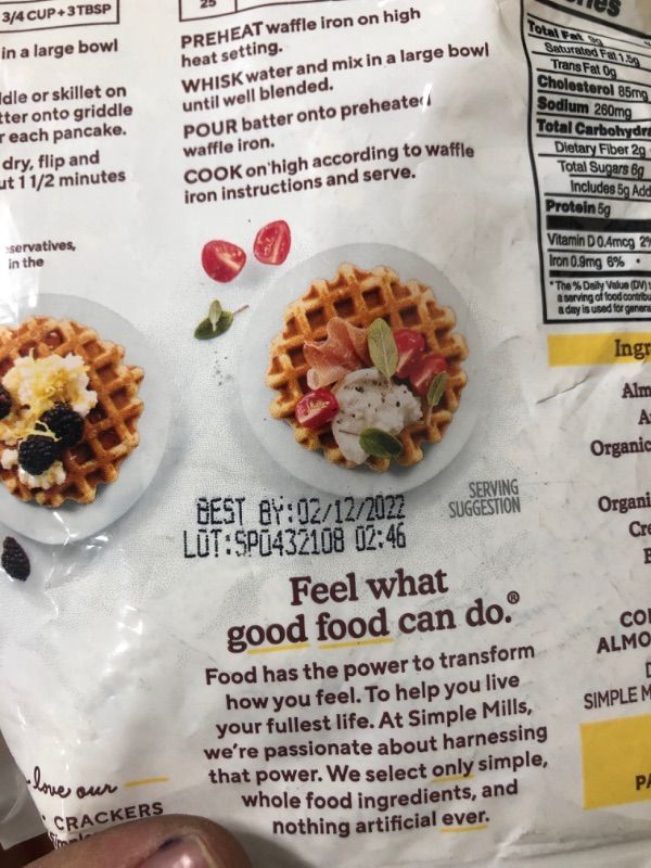 Photo 3 of **NONREFUNDABLE**BEST BY: 2/12/2022**
Simple Mills Just Add Water Almond Flour Pancake & Waffle Mix, Gluten Free, Good for Breakfast, Nutrient Dense, 12oz, Pack of 3