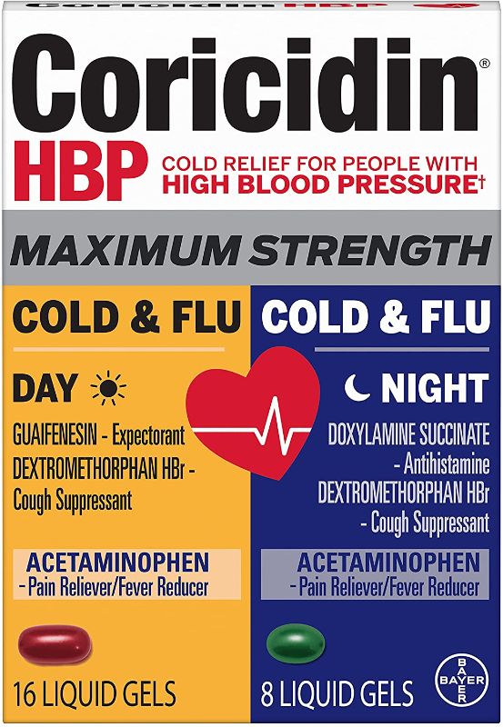 Photo 1 of **BEST BY: 6/2022** Coricidin Hbp, Decongestant-free Maximum Strength Cold & Flu Day+night Liquid Gels, 24 Count
 2 BOXES 