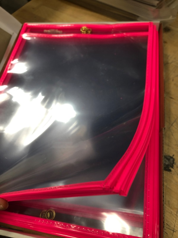 Photo 2 of C-Line Neon Stitched Shop Ticket Holders, Pink, Both Sides Clear, 9 x 12 Inches, 15 per Box (43919)
