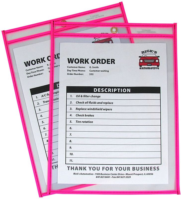 Photo 1 of C-Line Neon Stitched Shop Ticket Holders, Pink, Both Sides Clear, 9 x 12 Inches, 15 per Box (43919)
