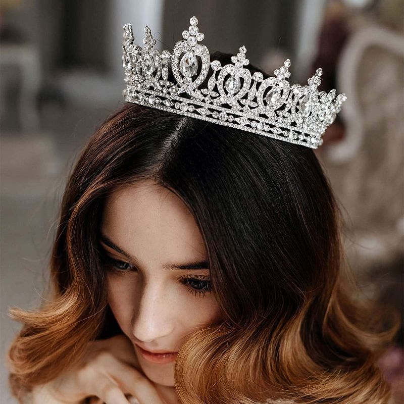 Photo 1 of AW BRIDAL Wedding Crown Tiara Crystal Birthday Crown for Women Rhinestone Queen Crown Bridal Party Pageant Crown Wedding Hair Accessories for Brides (Silver)
