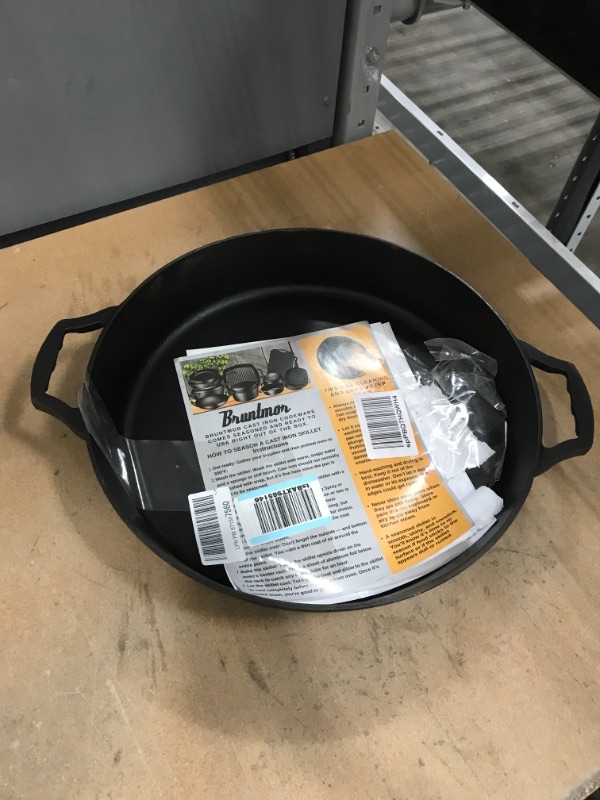 Photo 2 of Bruntmor Pre-Seasoned Cast Iron Grill Pan for Outdoor/Indoor Cooking. 16" Large Skillet with Dual Handles Durable Frying Pan. Deep Pan with 2 Large Loop Handles, Camping Skillet, Fry Pan - 3" Deep
Size: 16" Round 3" Deep