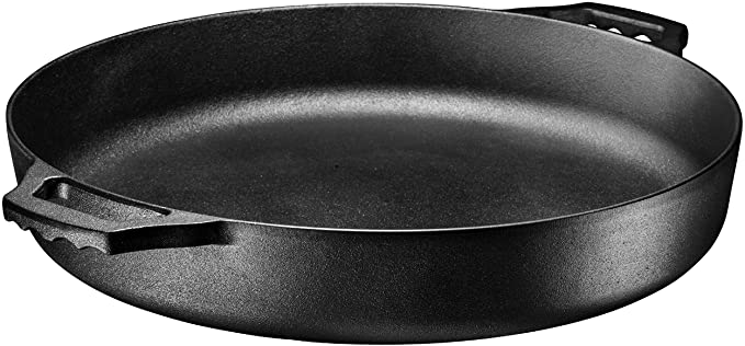 Photo 1 of Bruntmor Pre-Seasoned Cast Iron Grill Pan for Outdoor/Indoor Cooking. 16" Large Skillet with Dual Handles Durable Frying Pan. Deep Pan with 2 Large Loop Handles, Camping Skillet, Fry Pan - 3" Deep
Size: 16" Round 3" Deep