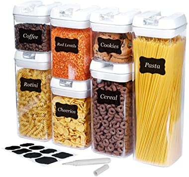 Photo 1 of 7 Pack Airtight Food Storage Container Set - 1 Tall Container (1.9L/8Cups), 2 Median Containers (1.2L/6Cups), 2 Small Containers (0.8L/3.6Cups), 2 Mini Containers (0.5L/1.4Cups)