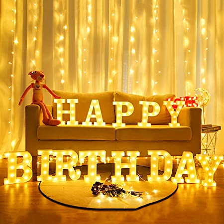 Photo 1 of Brightdeco Light Up Happy Birthday Sign LED Marquee Letter Sign Anniversary Party Night Lamp Banquet Props, 9" Tall