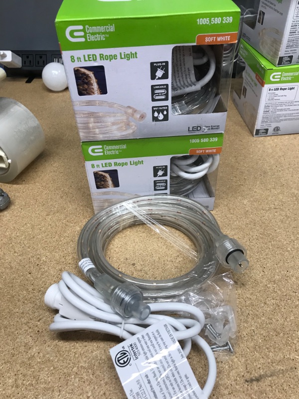 Photo 2 of 3 BOXES OF Commercial Electric 8 Ft. 120-Volt Line Voltage Warm White Flexible Integrated LED Rope Light