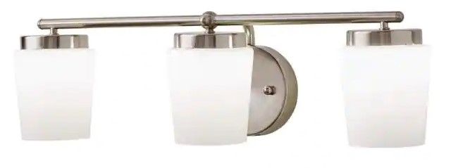 Photo 1 of Hampton Bay
Jackson Park 22 in. 3-Light Brushed Nickel Integrated LED Bathroom Vanity Light Bar with Frosted Glass