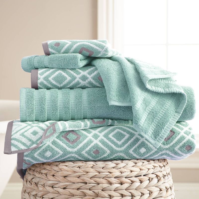 Photo 1 of 6-Piece Yarn Dyed Towel Set Oxford Aqua