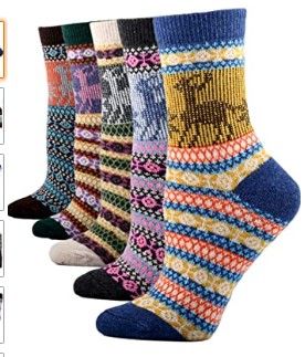 Photo 1 of 5Pack Womens Vintage Winter Soft Warm Thick Cold Knit Wool Crew Socks, Multicolor, free size
Set of 2