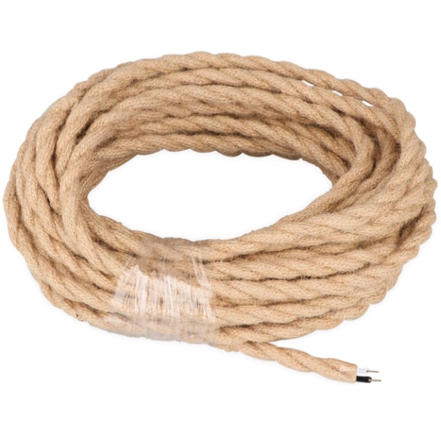 Photo 1 of 32.8FT Twisted Electric Rope Light Cord, 18/2 Hemp Rope Covered Lamp Twisted Wire, 18-Gauge Vintage Light Pendant Cord, Antique Industrial Electrical Wire Rope, for Extension Cable Wire Cord DIY